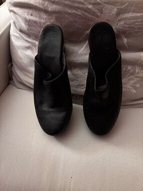 UGG Black Leather Mule Clogs